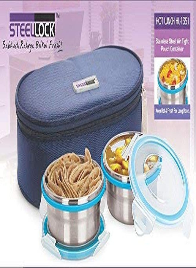 STEELLOCK Steel Lock HL- 1351 Airtight 2 pc 400 ml Each Lock Steel Lunch/Meal/Tiffin Box with Insulated Bag - Image 2